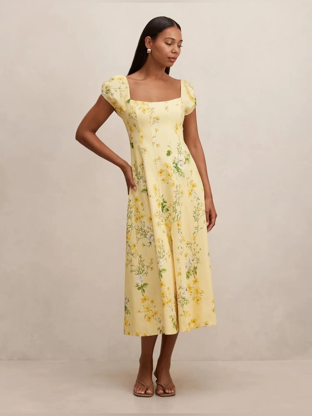 Ever New  Yellow Floral Linen Dress - Size 4